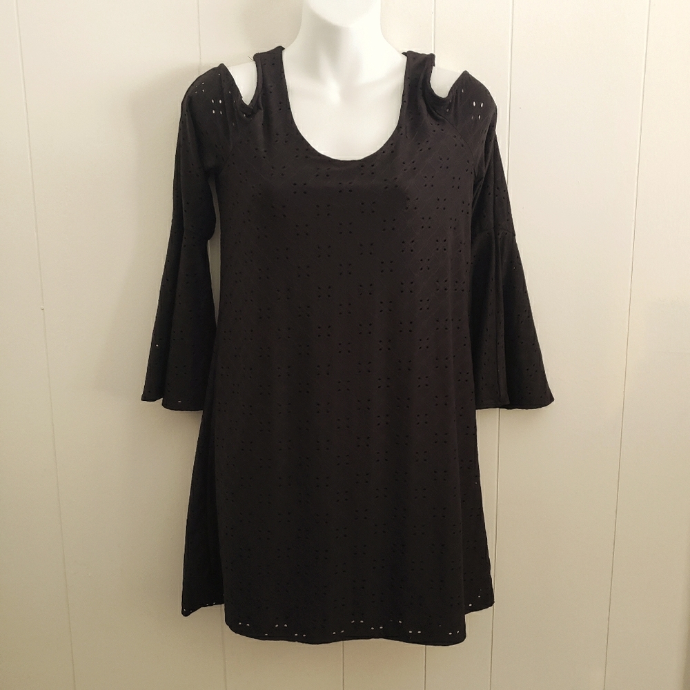 Lucy Love Bell Sleeve Cutout Print Cold Shoulder